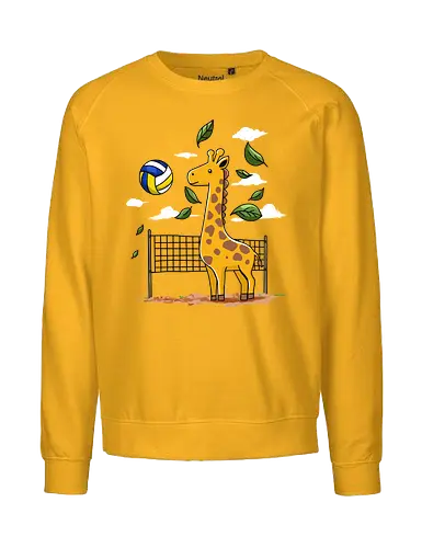 Giraffe Playing Volleyball - giraffe, volleyball, leaves, net, ball, fun, animal, playful, nature, drawing - Fairtrade Sweatshirt