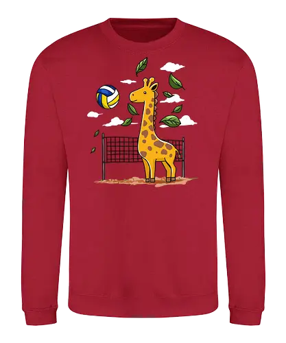 Giraffe Playing Volleyball - giraffe, volleyball, leaves, net, ball, fun, animal, playful, nature, drawing - Sweatshirt