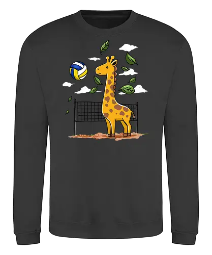 Giraffe Playing Volleyball - giraffe, volleyball, leaves, net, ball, fun, animal, playful, nature, drawing - Sweatshirt