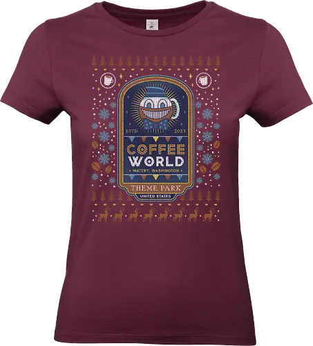 Watery Coffee World Ugly Sweater - alan, video game, video games, gaming, gamer, control, american nightmare, deer fest, oh deer diner, coffee thermos, cauldron, lake, night, springs, wake, christmas, ugly christmas sweater, xmas - Standard T-Shirt (Women)