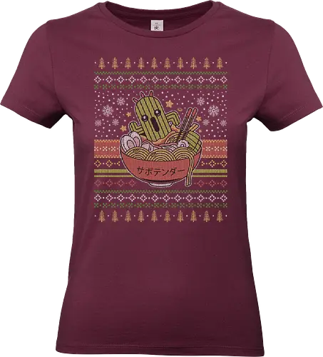 Cactus Ramen Ugly Sweater - Final, kweh, fantasy, video game, gaming, gamer, christmas, xmas, merry christmas, ugly Christmas sweater, ugly sweater - Standard T-Shirt (Women)
