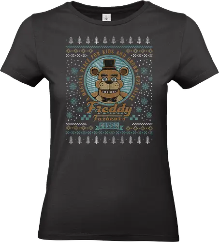 A Magical Place Ugly Sweater - five nights, fnaf, security breach, freddy fazbears, horror, terror, animatronics, pizza, 5naf, gaming, video games, bear, robot, ugly christmas sweater, xmas, christmas, ugly sweater, merry christmas - Standard T-Shirt (Women)