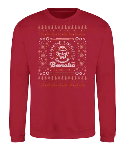Bancho Sushi Ugly Sweater - dave, game, gaming, video game, gamer, japanese food, fishing, diver, diving game, ramen, bancho sushi, fish, chef, dave, adventure, christmas, ugly sweater, xmas, ugly christmas sweater - Sweatshirt