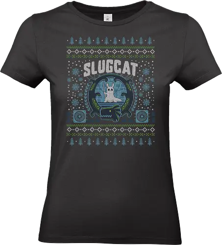 Slugcat Ugly Sweater - rain, slugcat, slugcats, world, slug cat, lizard, gaming, video game, gamer, gamers, game, ugly christmas sweater, xmas - Standard T-Shirt (Women)