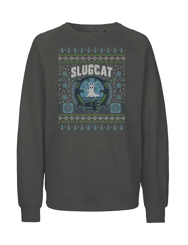 Slugcat Ugly Sweater - rain, slugcat, slugcats, world, slug cat, lizard, gaming, video game, gamer, gamers, game, ugly christmas sweater, xmas - Fairtrade Sweatshirt