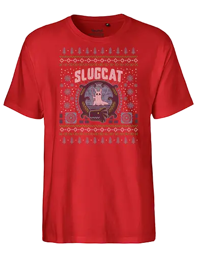 Slugcat Ugly Sweater - rain, slugcat, slugcats, world, slug cat, lizard, gaming, video game, gamer, gamers, game, ugly christmas sweater, xmas - Fairtrade T-Shirt