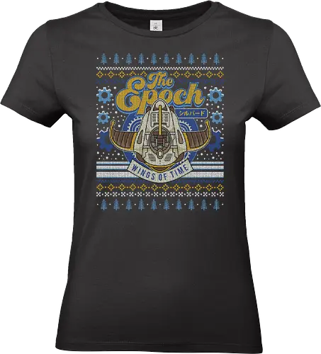 The Epoch Ugly Sweater - trigger, video game, gaming, gamer, rpg, jrpg, cross, frog, glenn, robo, epoch, wings of time, lucca, fantasy, ugly christmas sweater, xmas - Standard T-Shirt (Women)
