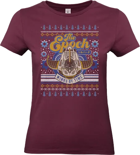 The Epoch Ugly Sweater - trigger, video game, gaming, gamer, rpg, jrpg, cross, frog, glenn, robo, epoch, wings of time, lucca, fantasy, ugly christmas sweater, xmas - Standard T-Shirt (Women)