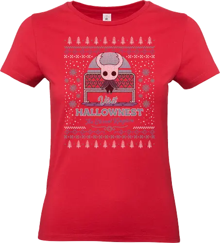 Visit Hallownest Ugly Sweater - hallownest, hollow, the knight, hornet, indie game, shade, game, games, gamer, gaming, video game, video games, silksong, rpg, ugly christmas sweater, xmas, ugly sweater, christmas - Standard T-Shirt (Women)