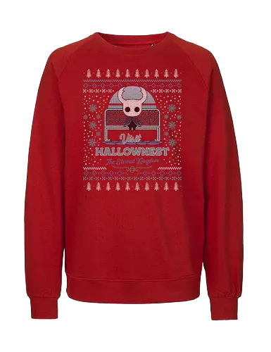 Visit Hallownest Ugly Sweater - hallownest, hollow, the knight, hornet, indie game, shade, game, games, gamer, gaming, video game, video games, silksong, rpg, ugly christmas sweater, xmas, ugly sweater, christmas - Fairtrade Sweatshirt