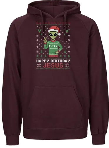 Happy Birthday Jesus - alien, santa hat, christmas, sweater, pixel art, festive, holiday, green, jesus, greeting - Fairtrade Hoodie