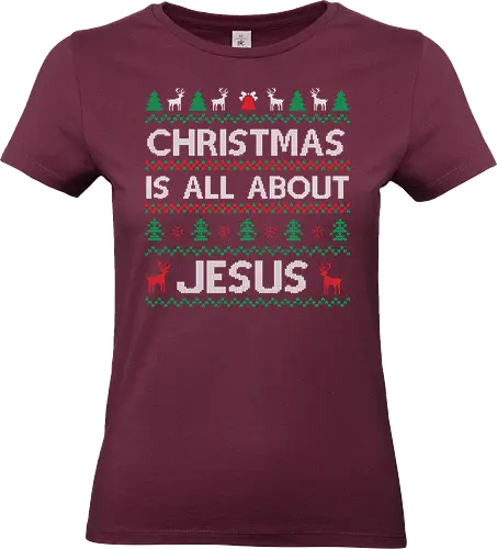 Christmas is all about Jesus - christmas, jesus, reindeer, trees, festive, holiday, design, pattern - Standard T-Shirt (Women)