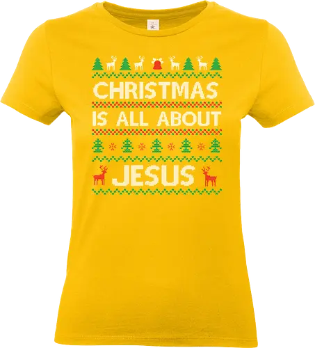Christmas is all about Jesus - christmas, jesus, reindeer, trees, festive, holiday, design, pattern - Standard T-Shirt (Women)