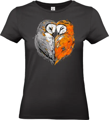 Owls in love - owls, birds, love, heart, nature, painting, artistic, animals, cute - Standard T-Shirt (Women)