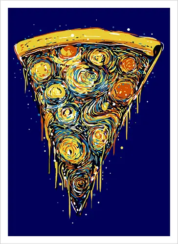 Starry slice - pizza, pizza lovers, food, Vincen Van Gogh, painting, funn, funny, memes, starry nights - Artprint