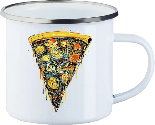 Starry slice - pizza, pizza lovers, food, Vincen Van Gogh, painting, funn, funny, memes, starry nights - Enamel Mug