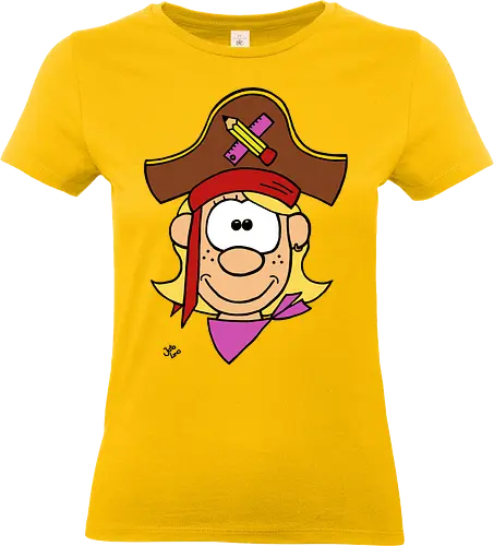 Schulpiratin (bunt) - Augen, Comic, Comic Style, Comic Stil, Zeichnung, pirat, piratin, kapitän, einschulung, schule, mathe - Standard T-Shirt (Women)