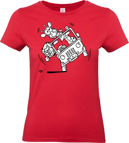 Safari! - Augen, Comic, Comic Style, Comic Stil, Zeichnung, safari, jeep, giraffe, foto, fotograf, kamera, influencer, wildnis, wald, tiere, natur - Standard T-Shirt (Women)