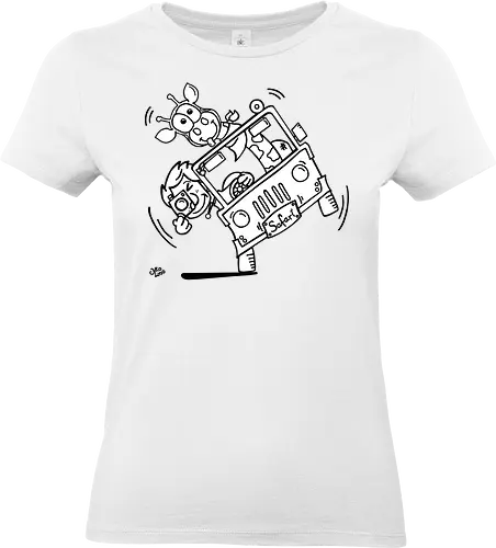 Safari! - Augen, Comic, Comic Style, Comic Stil, Zeichnung, safari, jeep, giraffe, foto, fotograf, kamera, influencer, wildnis, wald, tiere, natur - Standard T-Shirt (Women)