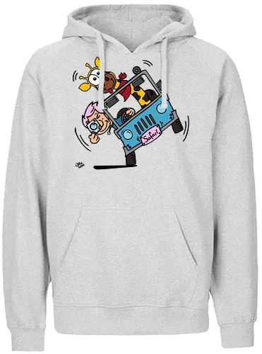 Safari! (bunt 1) - Augen, Comic, Comic Style, Comic Stil, Zeichnung, safari, jeep, giraffe, foto, fotograf, kamera, influencer, wildnis, wald, tiere, natur - Fairtrade Hoodie