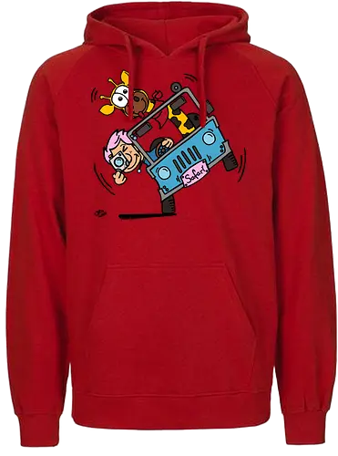 Safari! (bunt 1) - Augen, Comic, Comic Style, Comic Stil, Zeichnung, safari, jeep, giraffe, foto, fotograf, kamera, influencer, wildnis, wald, tiere, natur - Fairtrade Hoodie
