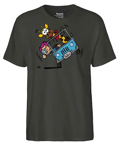Safari! (bunt 2) - Augen, Comic, Comic Style, Comic Stil, Zeichnung, safari, jeep, giraffe, foto, fotograf, kamera, influencer, wildnis, wald, tiere, natur - Fairtrade T-Shirt