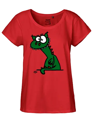 Drache (grün) - Comic, Comic Style, Comic Stil, Zeichnung, comics, zauberei, zauberer, hexe, drache, besen, hexen, hexerei, magie, zauberkraft, drachen, niedlich - Fairtrade Girl Shirt