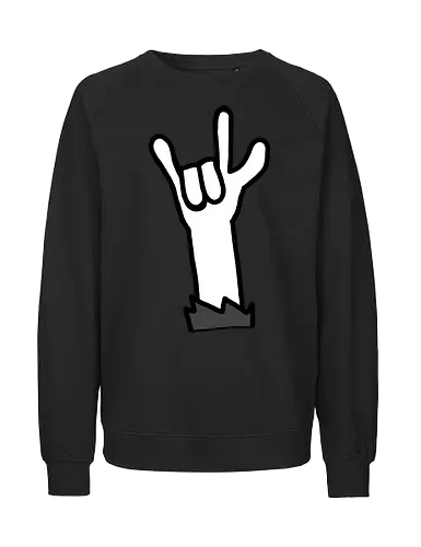 Let's rock! (6) - Augen, Comic, Comic Style, Comic Stil, Zeichnung, comics, niedlich, albern, lustig, witzig, bunt, musik, rock, konzert, festival, rocker, singen, sänger, musiker, pommes, pommesgabel - Fairtrade Sweatshirt