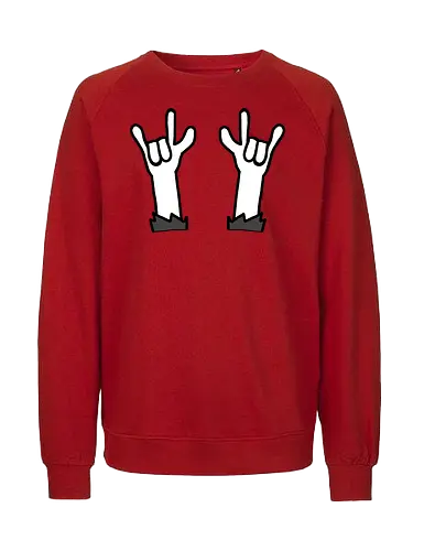 Festival - Augen, Comic, Comic Style, Comic Stil, Zeichnung, comics, niedlich, albern, lustig, witzig, bunt, musik, rock, konzert, festival, rocker, singen, sänger, musiker, pommes, pommesgabel - Fairtrade Sweatshirt