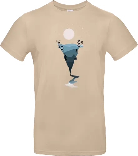 Exploring Nightfall - nature, national parks, great outdoors, moonlight, moon, night sky, beauty, outdoors, exploring, wonder, explorer, adventure, layered, mountains, rivers, silhouette, forests, scenic, vista, woods, trees, tree line - Standard T-Shirt