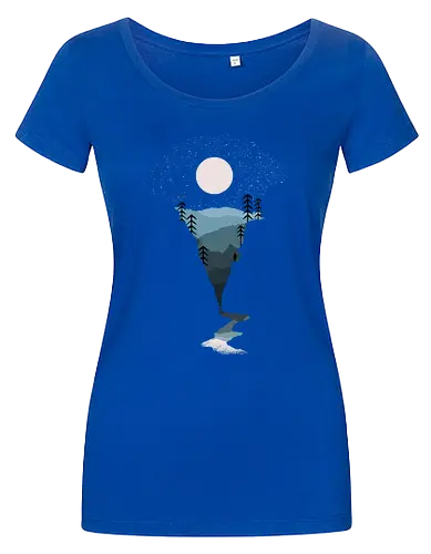Exploring Nightfall - nature, national parks, great outdoors, moonlight, moon, night sky, beauty, outdoors, exploring, wonder, explorer, adventure, layered, mountains, rivers, silhouette, forests, scenic, vista, woods, trees, tree line - Women T-Shirt