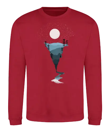 Exploring Nightfall - nature, national parks, great outdoors, moonlight, moon, night sky, beauty, outdoors, exploring, wonder, explorer, adventure, layered, mountains, rivers, silhouette, forests, scenic, vista, woods, trees, tree line - Sweatshirt