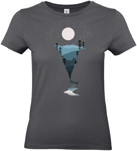 Exploring Nightfall - nature, national parks, great outdoors, moonlight, moon, night sky, beauty, outdoors, exploring, wonder, explorer, adventure, layered, mountains, rivers, silhouette, forests, scenic, vista, woods, trees, tree line - Standard T-Shirt (Women)