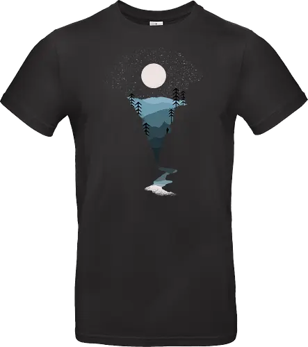 Exploring Nightfall - nature, national parks, great outdoors, moonlight, moon, night sky, beauty, outdoors, exploring, wonder, explorer, adventure, layered, mountains, rivers, silhouette, forests, scenic, vista, woods, trees, tree line - Standard T-Shirt