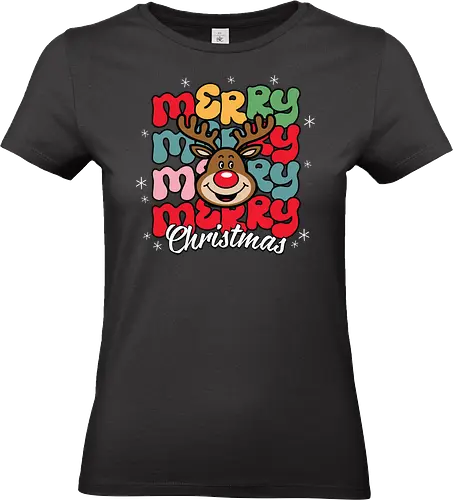 Merry Christmas  - reindeer, christmas, festive, holiday, colorful, merry, design, lettering, santa - Standard T-Shirt (Women)