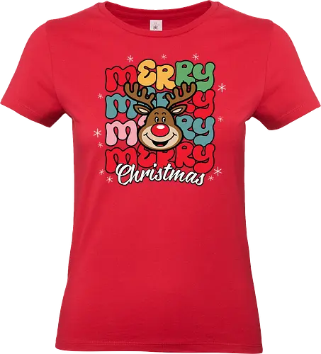 Merry Christmas  - reindeer, christmas, festive, holiday, colorful, merry, design, lettering, santa - Standard T-Shirt (Women)