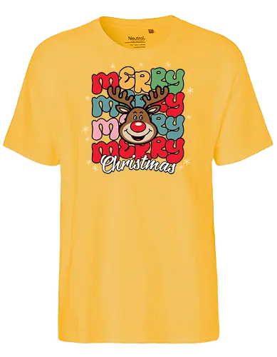 Merry Christmas  - reindeer, christmas, festive, holiday, colorful, merry, design, lettering, santa - Fairtrade T-Shirt