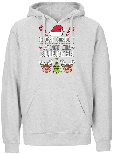 Most likely to pet the reindeer - holiday, christmas, santa hat, candy canes, reindeer, festive, humor, playful, winter, cheerful - Fairtrade Hoodie