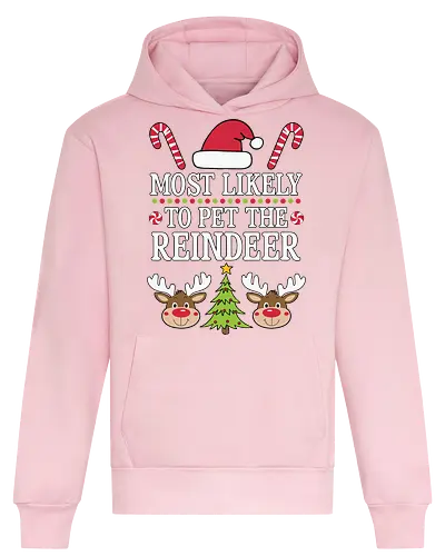 Most likely to pet the reindeer - holiday, christmas, santa hat, candy canes, reindeer, festive, humor, playful, winter, cheerful - Heavyweight Hoodie