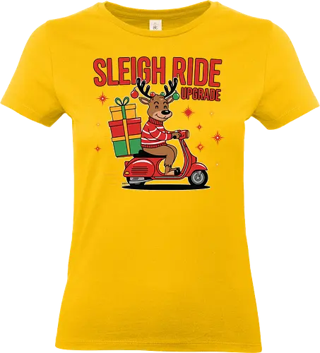 SLEIGH RIDE UPGRADE - reindeer, scooter, gift, christmas, festive, holiday, ride, sweater, stars, text - Standard T-Shirt (Women)