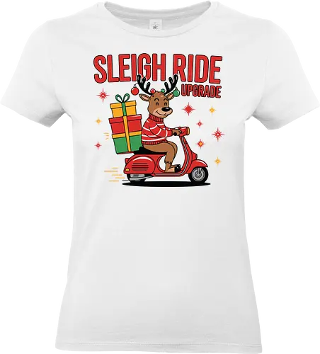 SLEIGH RIDE UPGRADE - reindeer, scooter, gift, christmas, festive, holiday, ride, sweater, stars, text - Standard T-Shirt (Women)
