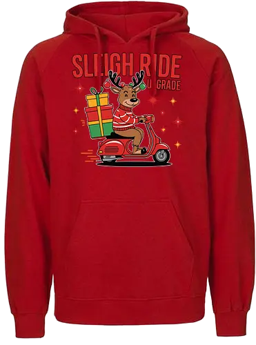 SLEIGH RIDE UPGRADE - reindeer, scooter, gift, christmas, festive, holiday, ride, sweater, stars, text - Fairtrade Hoodie