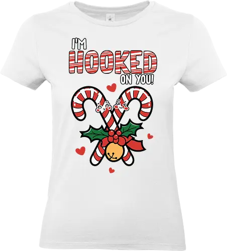 I'm hooked on you - christmas, candy canes, holly, bell, hearts, festive, typography, winter, holiday, fun - Standard T-Shirt (Women)