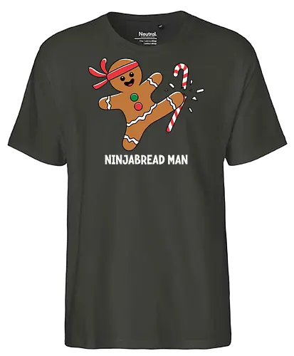 Ninjabread Man - gingerbread, ninja, candy cane, humorous, christmas, martial arts, cookies, festive, holiday, whimsical - Fairtrade T-Shirt