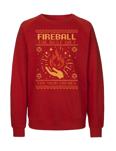 Ugly Sweater Fireball RPG  - Ugly Sweater, Holiday, Christmas, Merry Christmas, Ugly Christmas Sweater, Pixel Art, Fireball, Magical, Magic, Wizard, Sorcerer, Sorcery, Spells, Spell, Magician, Rpg, Dungeon Master, Dungeon, Pen and Paper, Dungeons And Dragons, Pen and Paper, D20, Adventure, Fantasy, gifts, gift - Fairtrade Sweatshirt