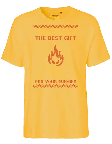 Ugly Sweater Fireball RPG  - Ugly Sweater, Holiday, Christmas, Merry Christmas, Ugly Christmas Sweater, Pixel Art, Fireball, Magical, Magic, Wizard, Sorcerer, Sorcery, Spells, Spell, Magician, Rpg, Dungeon Master, Dungeon, Pen and Paper, Dungeons And Dragons, Pen and Paper, D20, Adventure, Fantasy, gifts, gift - Fairtrade T-Shirt