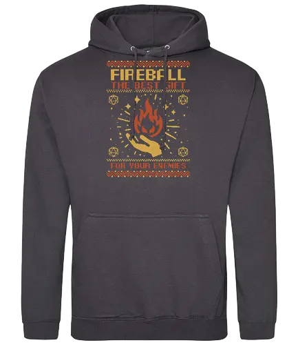 Ugly Sweater Fireball RPG  - Ugly Sweater, Holiday, Christmas, Merry Christmas, Ugly Christmas Sweater, Pixel Art, Fireball, Magical, Magic, Wizard, Sorcerer, Sorcery, Spells, Spell, Magician, Rpg, Dungeon Master, Dungeon, Pen and Paper, Dungeons And Dragons, Pen and Paper, D20, Adventure, Fantasy, gifts, gift - Standard Hoodie