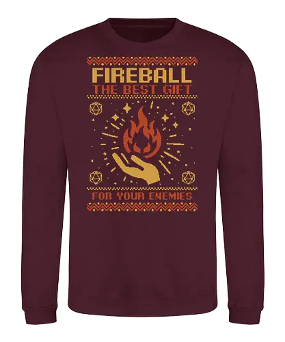 Ugly Sweater Fireball RPG  - Ugly Sweater, Holiday, Christmas, Merry Christmas, Ugly Christmas Sweater, Pixel Art, Fireball, Magical, Magic, Wizard, Sorcerer, Sorcery, Spells, Spell, Magician, Rpg, Dungeon Master, Dungeon, Pen and Paper, Dungeons And Dragons, Pen and Paper, D20, Adventure, Fantasy, gifts, gift - Sweatshirt