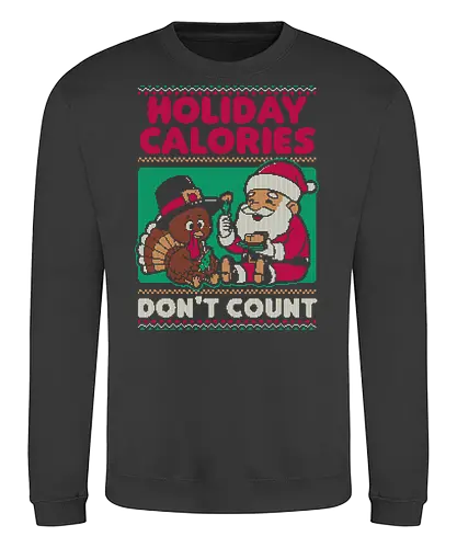 Ugly Sweater Holiday Food - Ugly Sweater, Holiday, Christmas, Merry Christmas, Ugly Christmas Sweater, Pixel Art, Turkey, Santa Claus, Thanksgiving, Pilgrim, calories, food, dinner - Sweatshirt