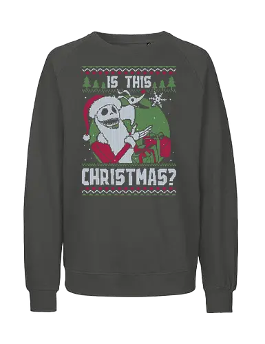 Ugly Sweater Skeleton Christmas - Ugly Sweater, Holiday, Christmas, Merry Christmas, Ugly Christmas Sweater, Christmas Sweater, Christmas Eve, Pixel Art, skeleton, skull, dog, pet, snow, movie, classic, stop-motion, animation, dark, halloween - Fairtrade Sweatshirt